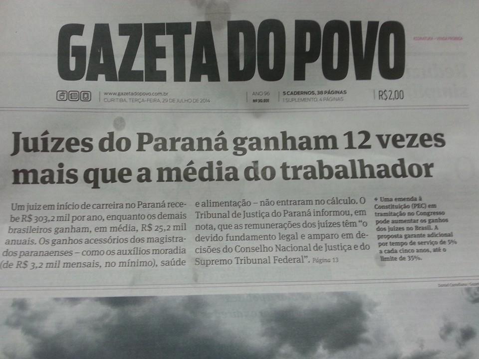 Juízes do Paraná ganham 12 vezes mais do que a média do trabalhador